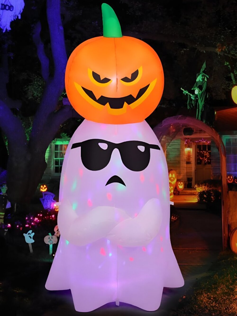 6.2 FT Halloween Inflatables Ghost with Pumpkin Outdoor Decorations Blow Up Yard